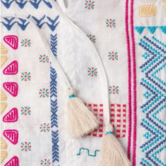 Johnny Was Embroidered Linen Katie Peplum Field Blouse White NWT - Picture 5 of 5